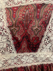 1970's Sheer Maroon and Tan Paisley Prairie Maxi Dress Size S