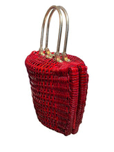 Load image into Gallery viewer, Red woven handbag with metallic handle 
