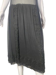 1920's Black Beaded Chiffon Evening Dress Size M/L