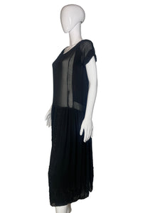 1920's Black Beaded Chiffon Evening Dress Size M/L