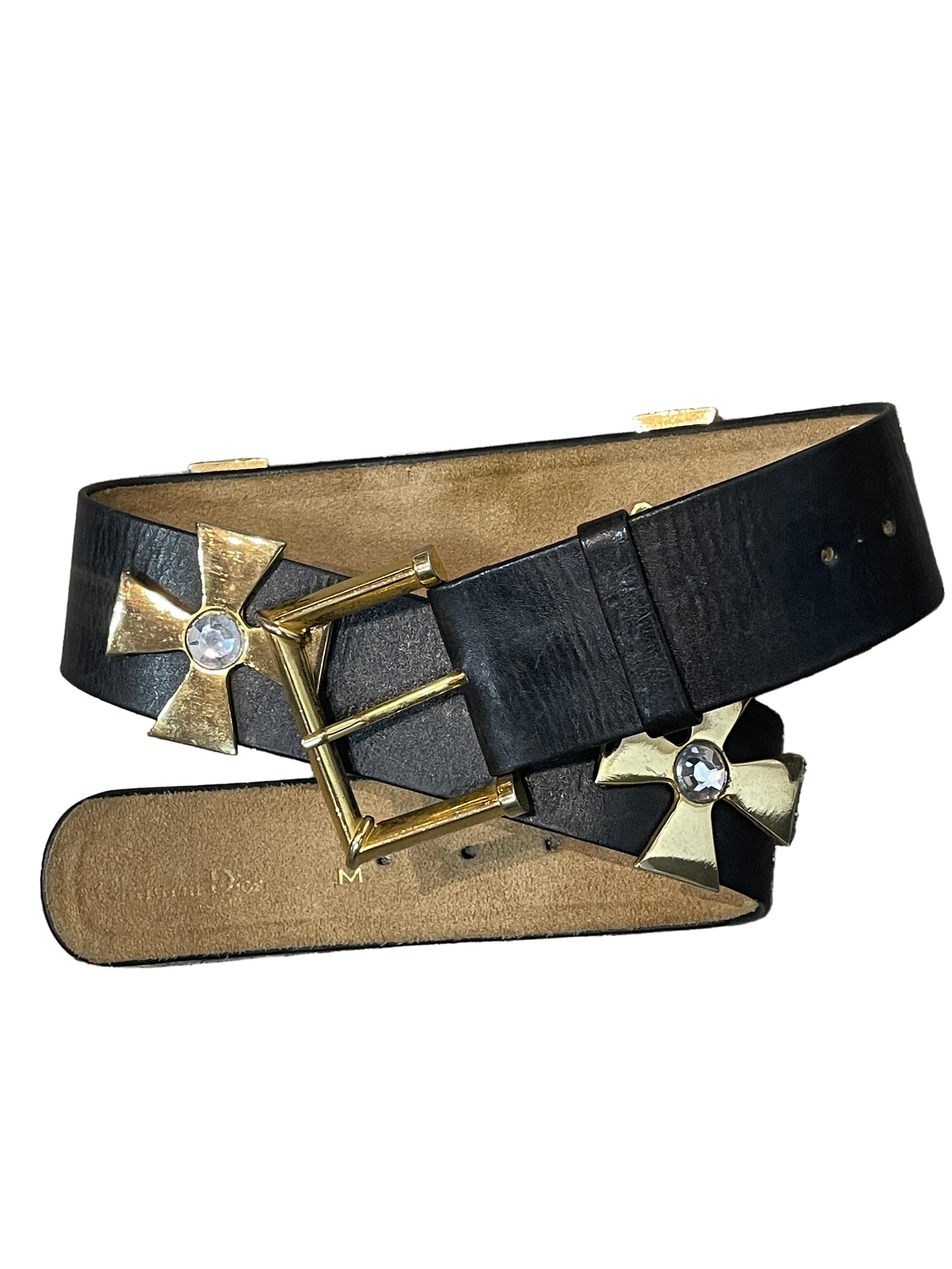 Vintage Christian Dior Leather and Gold Belt Size 27
