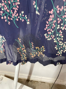 1940's Navy Blue Sheer Floral Day Dress Size S/M
