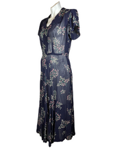 Load image into Gallery viewer, 1940&#39;s Navy Blue Sheer Floral Day Dress Size S/M
