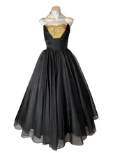 Load image into Gallery viewer, 1950&#39;s Black and Gold Lame&#39; Party Dress Size XS
