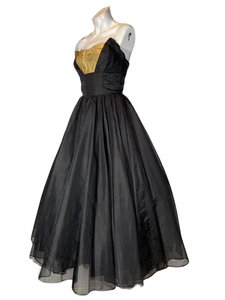 1950's Black and Gold Lame' Party Dress Size XS