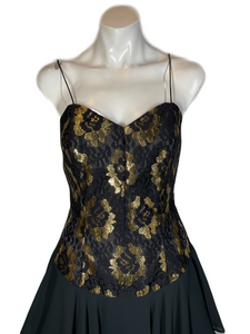1980's Black and Gold Party Dress Size S
