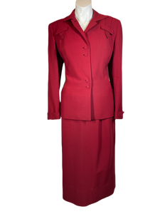 1940's Wine Red Two Piece Skirt Suit Size M