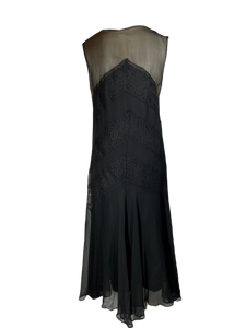 1920'S Black lace and Chiffon Flapper Dress Size M