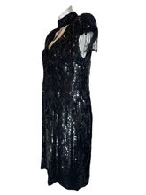 Load image into Gallery viewer, 1980&#39;s Black Sequin Cocktail Dress Size XL
