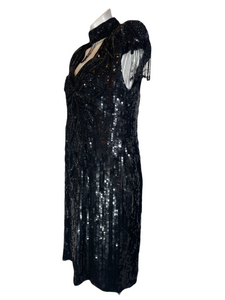 1980's Black Sequin Cocktail Dress Size XL