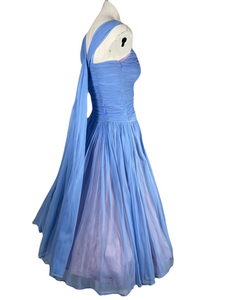 1950’s Blue Chiffon Prom Dress Size XS/S