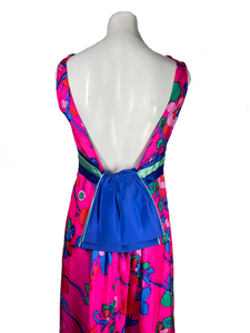 1960’s Neon Floral Suzy Perette Gown Size M