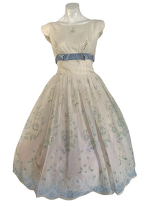 1950’s Dreamy Flocked Floral Party Dress Size S/ M