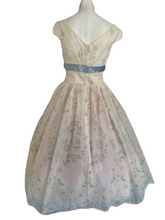 Load image into Gallery viewer, 1950’s Dreamy Flocked Floral Party Dress Size S/ M
