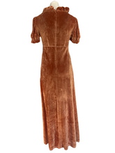 Load image into Gallery viewer, 1970’s Rust Velvet Maxi Dress Size S
