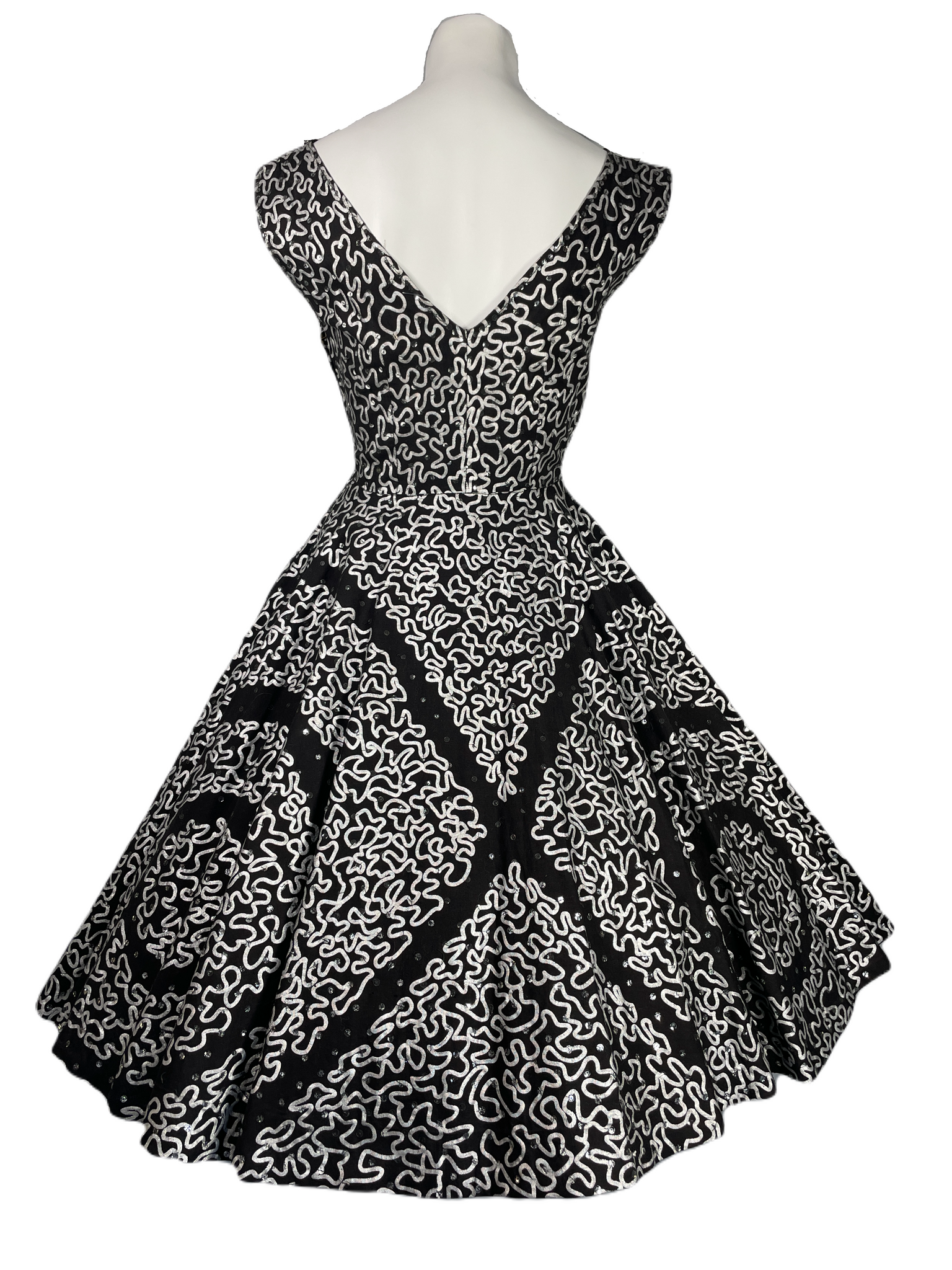 1950's Black and Silver Painted Mexican Party Dress Size S Antique Sugar 1950's Black and Silver Painted Mexican Party Dress Size S Antique Sugar