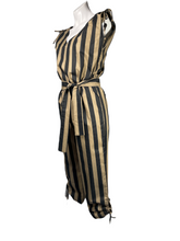 Load image into Gallery viewer, 1980&#39;s Black and Brown Striped Cotton Jumpsuit Size S
