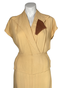 1940's Cream Crepe Day Dress Size S