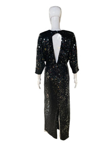 1980’s Glittering Oleg Cassini Black Sequin Gown Size M