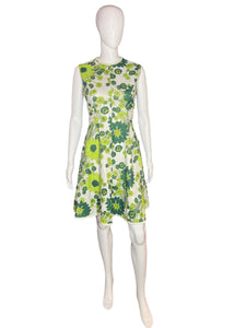 1970’s Green and White Floral Tom Jones Dress Size S