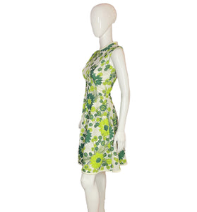 1970’s Green and White Floral Tom Jones Dress Size S