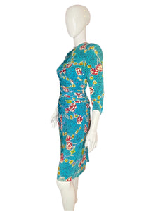 1940’s Patricia Fair Teal and Maroon Rayon Dress Size XS