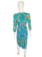 Load image into Gallery viewer, 1940’s Patricia Fair Teal and Maroon Rayon Dress Size XS
