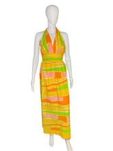 Load image into Gallery viewer, 1970’s Bright Psychedelic Citrus Halter Dress Size S
