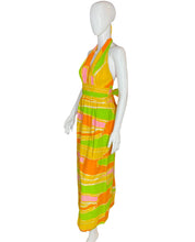 Load image into Gallery viewer, 1970’s Bright Psychedelic Citrus Halter Dress Size S
