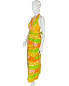 1970’s Bright Psychedelic Citrus Halter Dress Size S