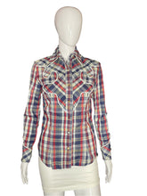 Load image into Gallery viewer, 1970’s Plaid Western Shirt with Piping Size XS
