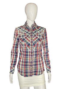 1970’s Plaid Western Shirt with Piping Size XS