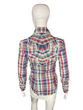 Load image into Gallery viewer, 1970’s Plaid Western Shirt with Piping Size XS
