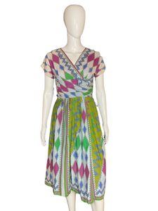 1950’s Cotton Harlequin Print Party Dress Size S