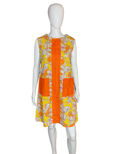 1960’s Cotton Psychedelic Floral House Dress Size L/XL