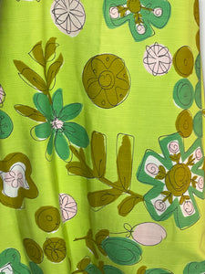 1960’s Green Floral Line Drawing Shift Dress Size M/L