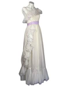 1970's One Shoulder Chiffon Prom Dress Size S