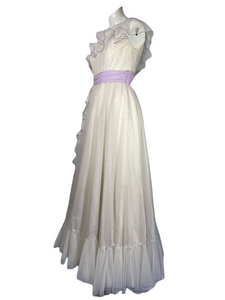 1970's One Shoulder Chiffon Prom Dress Size S
