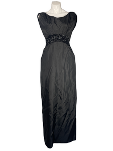 1950's Black Taffeta Beaded Emma Domb Gown Size S/M