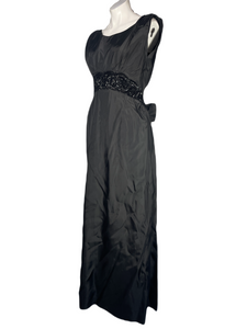 1950's Black Taffeta Beaded Emma Domb Gown Size S/M