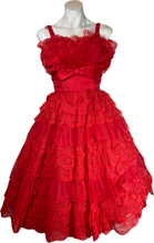 Load image into Gallery viewer, 1960&#39;s Red Lace and Chiffon Cupcake Dress Size S

