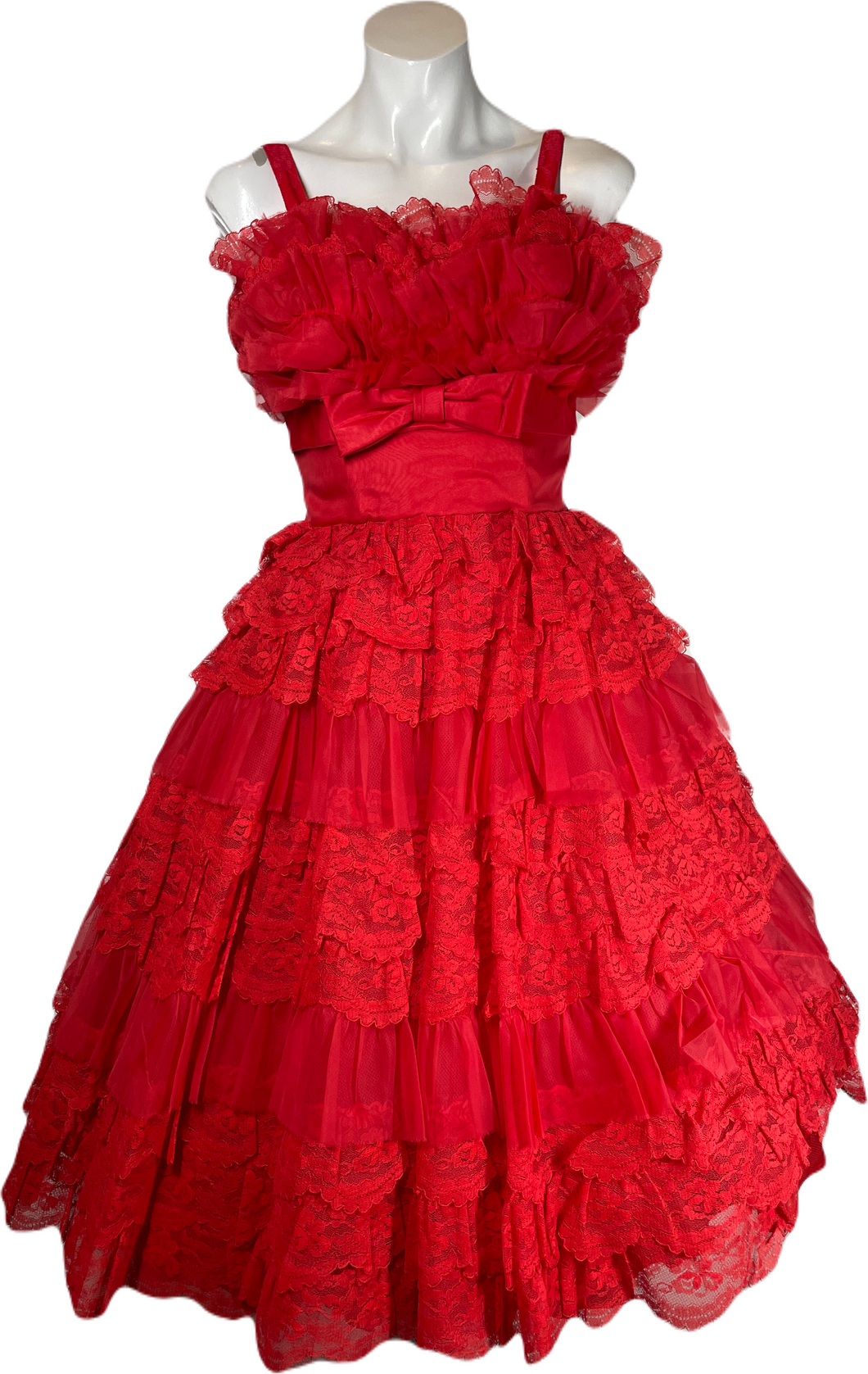 1960's Red Lace and Chiffon Cupcake Dress Size S