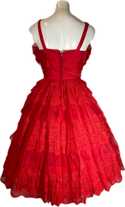 1960's Red Lace and Chiffon Cupcake Dress Size S