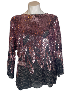 1980's Pink Sequin Paisley Blouse Size L