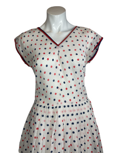 1950's Sheer White Polka Dot Dress Size M