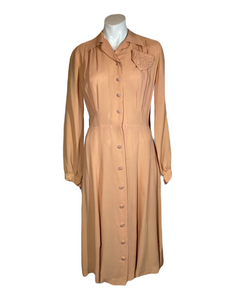 1940's Dusty Peach Day Dress Size M