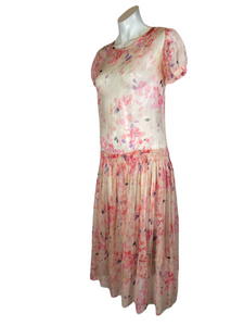 1920's Floral Chiffon Dress Size S