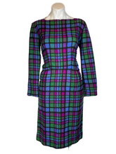 Load image into Gallery viewer, 1960&#39;s Jewel Tones Wool Plaid Dress Size S
