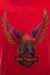 1970's Red and Multicolor Glitter Harley-Davidson Graphic Print T-Shirt Size L