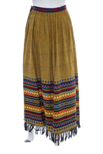 Load image into Gallery viewer, 1970&#39;s Alycia Jeanne Wood Brown Embroidered Hippie Skirt Size S
